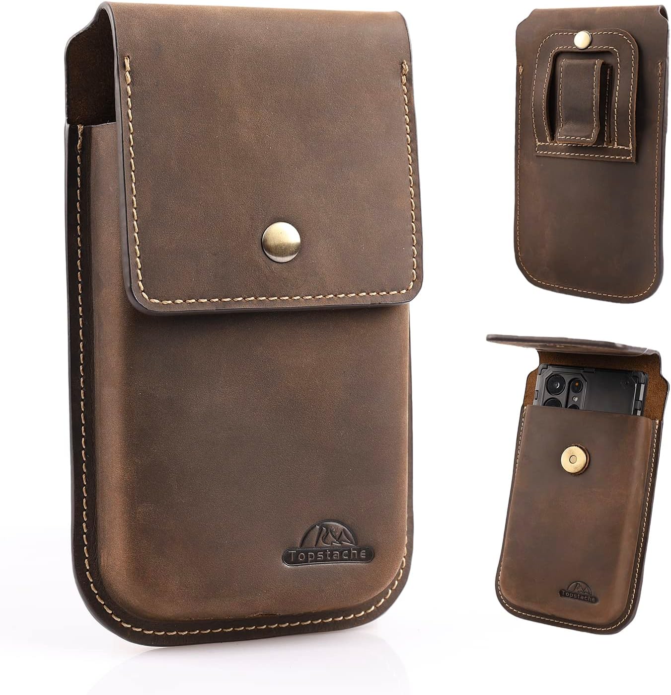 Topstache Leather Phone Holster for Belt,Flip Cell Phone Case with Belt Clip for S22 Ultra,S22 Plus,S22, Pouch for iPhone 14/13 Pro Max, Universal Smartphone Sheath