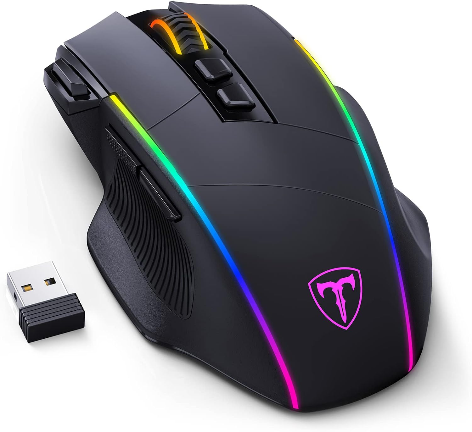RisoPhy Wireless Gaming Mouse,Tri-Mode 2.4G/USB-C/Bluetooth Mouse Up to 10000DPI,Chroma RGB Backlit,Ergonomic Mouse with 8 Programmable Buttons,Rechargeable Computer Mouse for Laptop,PC,Mac