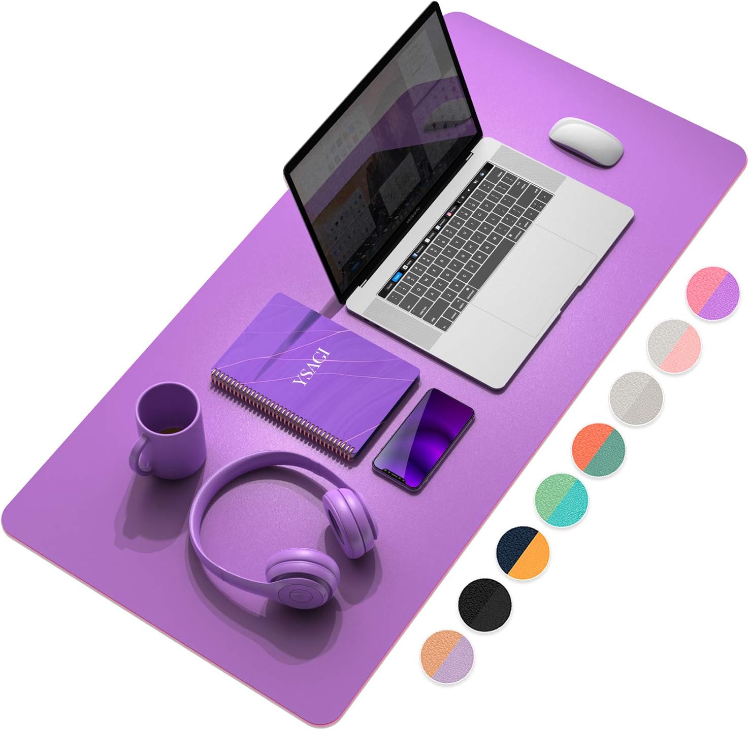 YSAGi Desk Mat, Desk Pad, 35.4" x 17" Laptop Desk Pad Protector, Large Leather Desk Blotter for Keyboard and Mouse, Dual-Sided Desk Writing Pad for Office(Aconite Violet Eosine Pink)