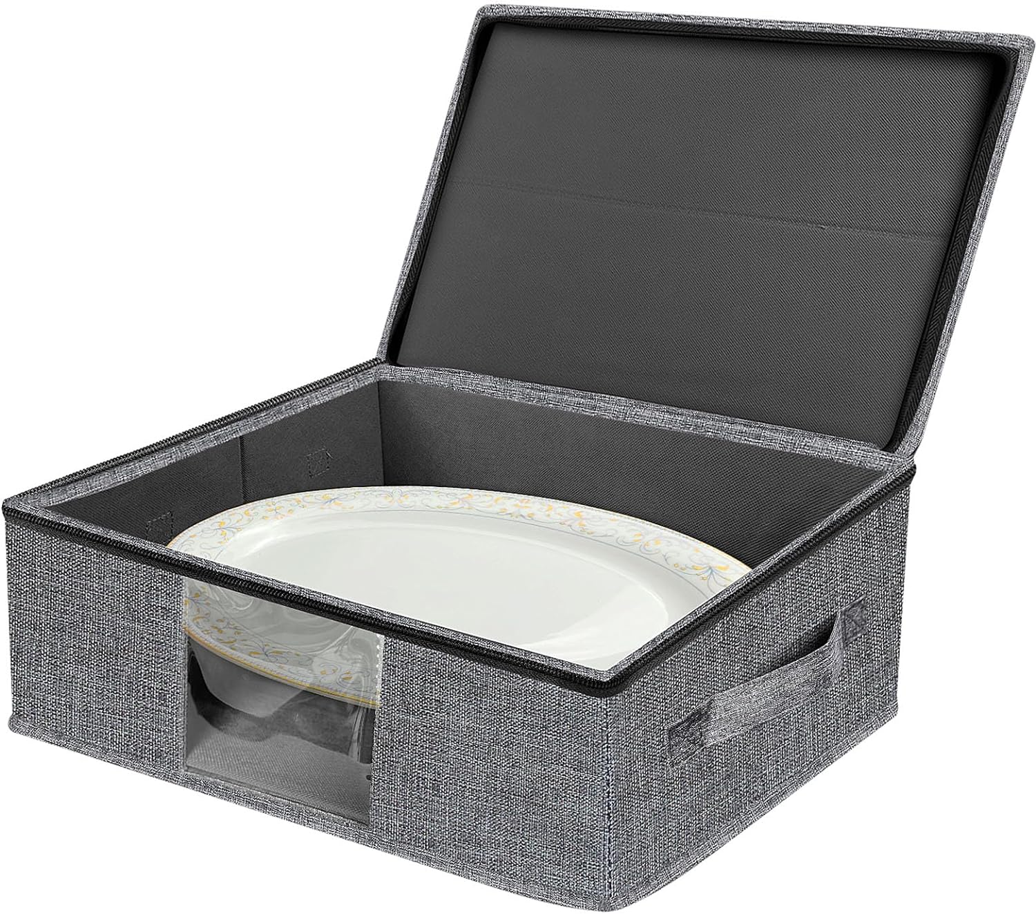 VERONLY Platter Storage Case - Plate Storage Containers, Stackable China Storage Containers Hard Shell,4 Felt Dividers Included for Dish,Plate, Dinnerware and Transport(Gray)
