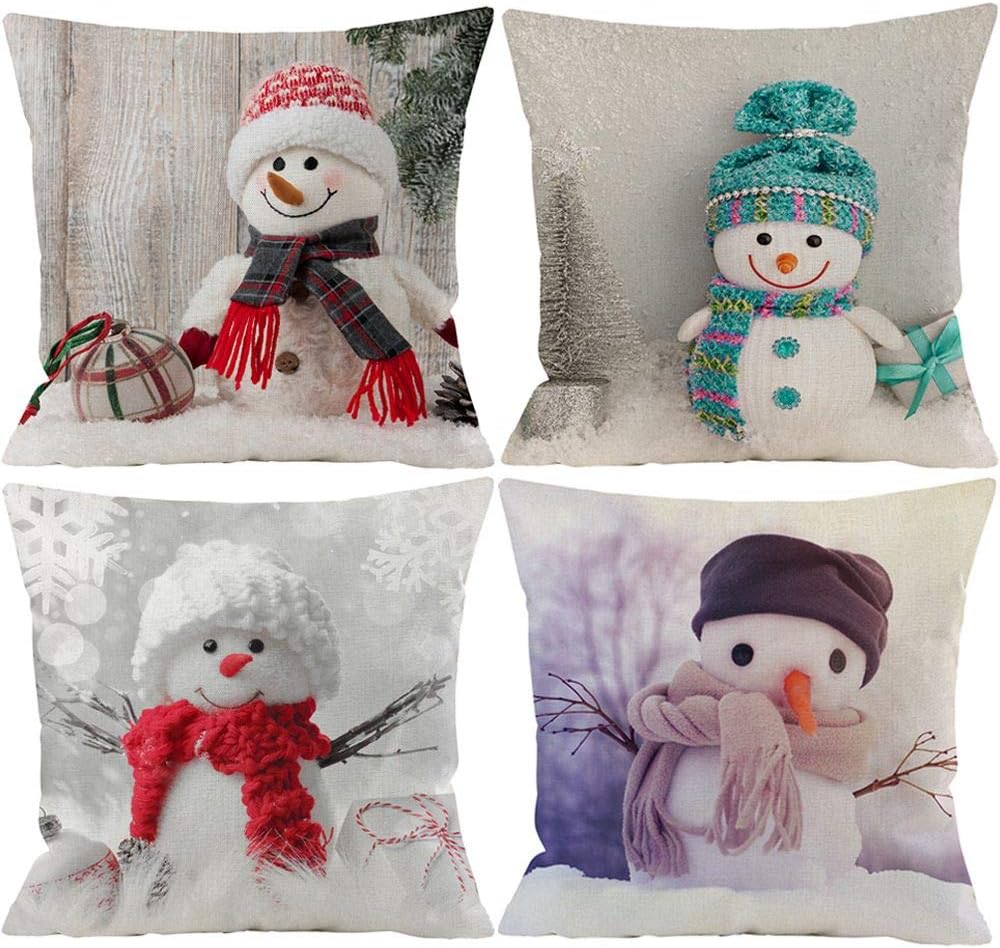 Snowman Winter Decorative Throw Couch Cover Pillowcase with Hidden Zipper Durable Sturdy for Home Car Sofa 18 x 18 Inches Set of 4