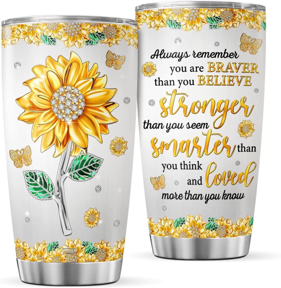 Sunflower Tumbler 20 Oz With Lid Flower Stainless Steel Insulated Theme Coffee Travel Floral Mug Cup Drinking Glasses For Girls Mother Daughter Women On Holiday Birthday