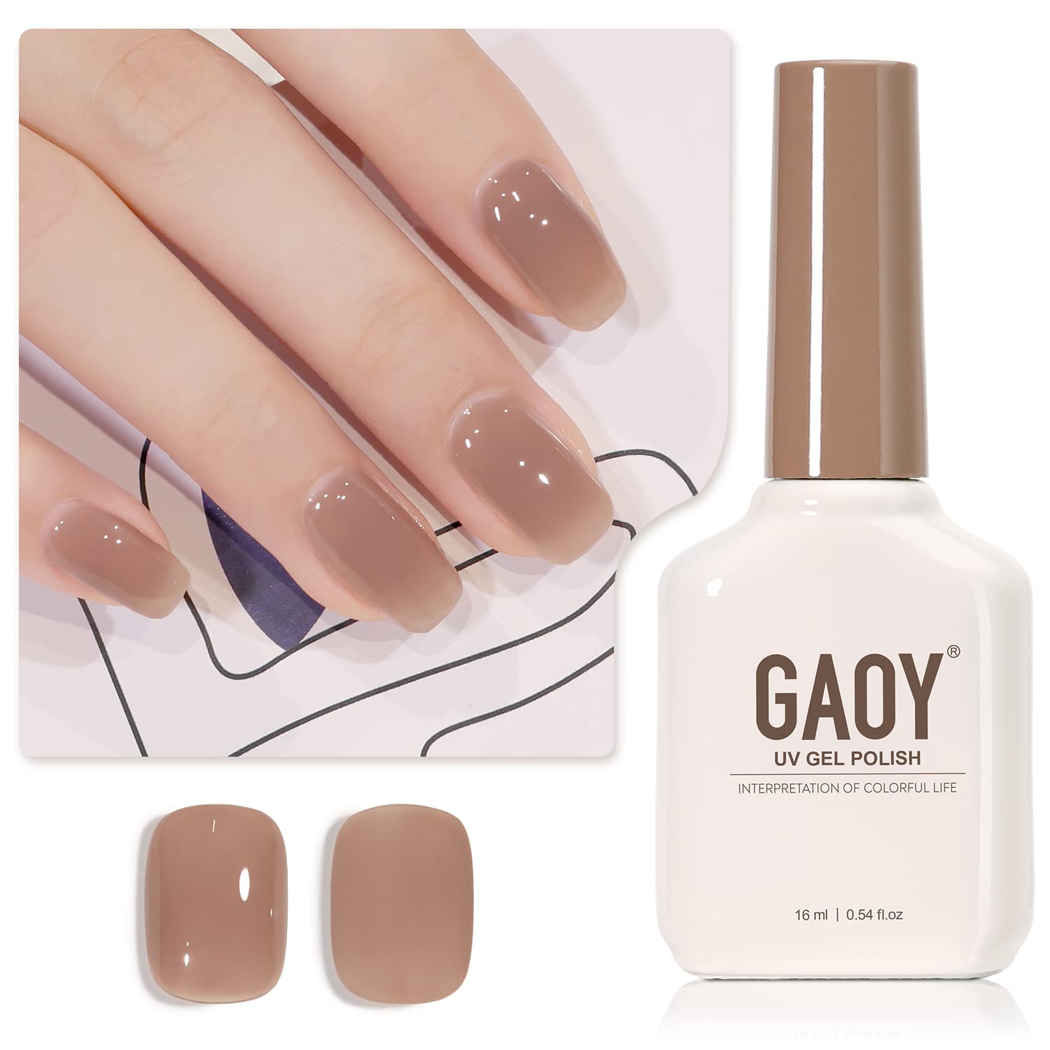 GAOY Jelly Brown Gel Nail Polish, 16ml Sheer Natural Translucent Color 1004 UV Light Cure Gel Polish for Nail Art DIY Manicure and Pedicure at Home