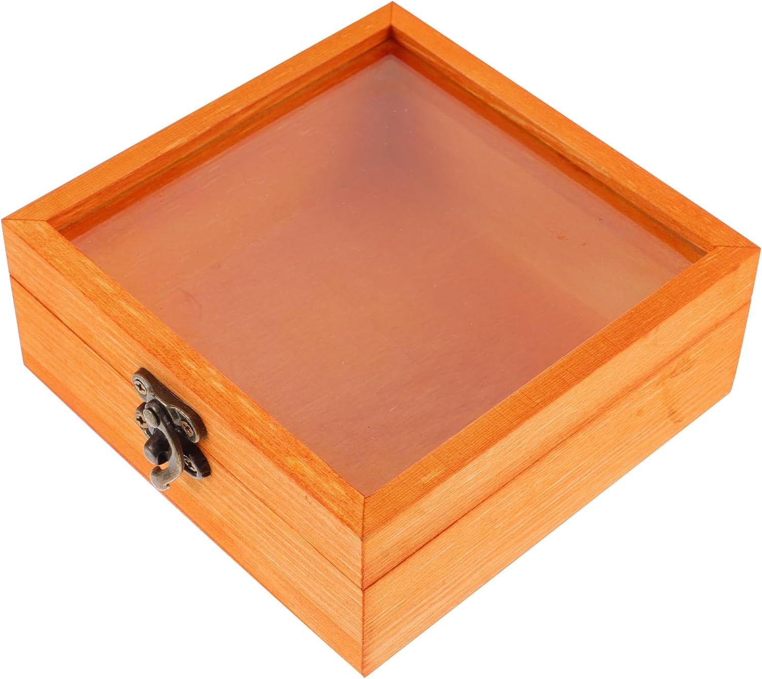 Cabilock Wood Glass Top Jewelry Box: Natural Wood Jewelry Gift Box Square Keepsake Box with Lid for Specimen Treasure Necklace Bracelet Display Organizer