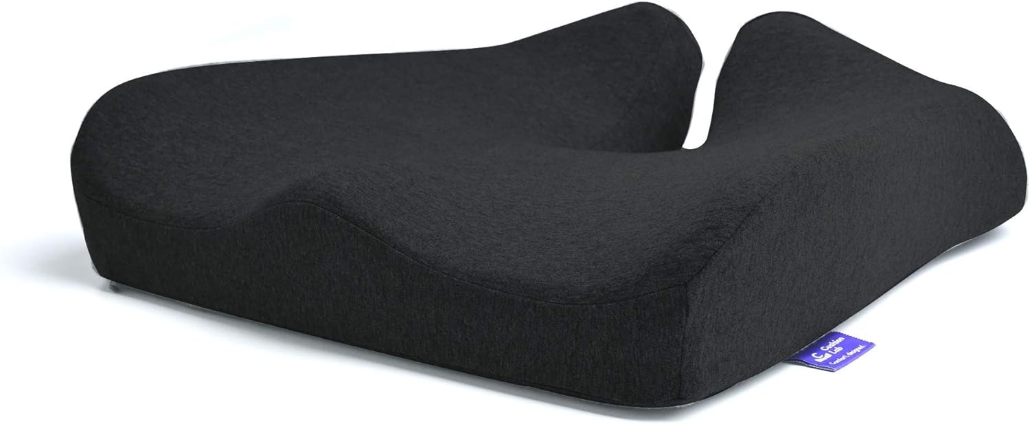 Cushion Lab Patented Pressure Relief Seat Cushion for Long Sitting Hours on Office & Home Chair - Extra-dense Memory Foam for Soft Support. Car & Chair Pad for Hip, Tailbone, Coccyx, Sciatica - Black