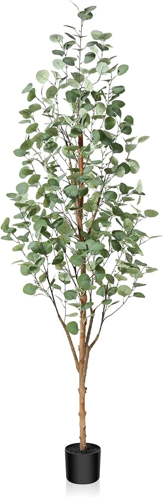 Artificial Eucalyptus Tree 6ft, Tall Fake Eucalyptus Tree with Natural Wood Trunk and Silver Dollar Leaves, Silk Faux Eucalyptus Artificial Plants for Indoor Home Decor Office, 1Pcs