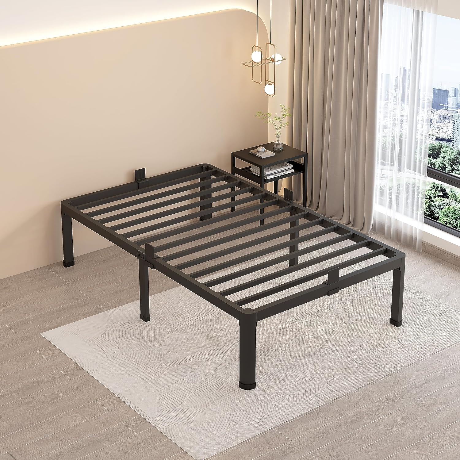 MAF 12 Inch Twin Metal Platform Bed Frame with Round Corner Legs, Mattress Slide Stopper, 3000 LBS Heavy Duty Steel Slats Support, No Box Spring Needed, Noise Free