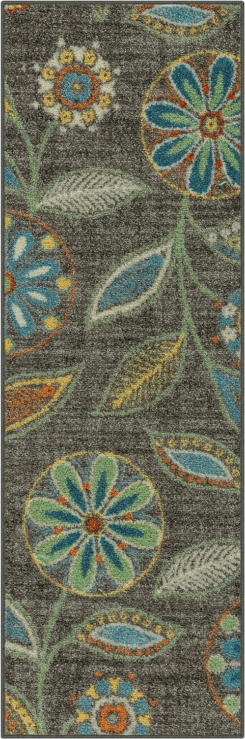 Maples Rugs Reggie Floral Runner Rug Non Slip Hallway Entry Carpet [Made in USA], Multi, 2 x 6