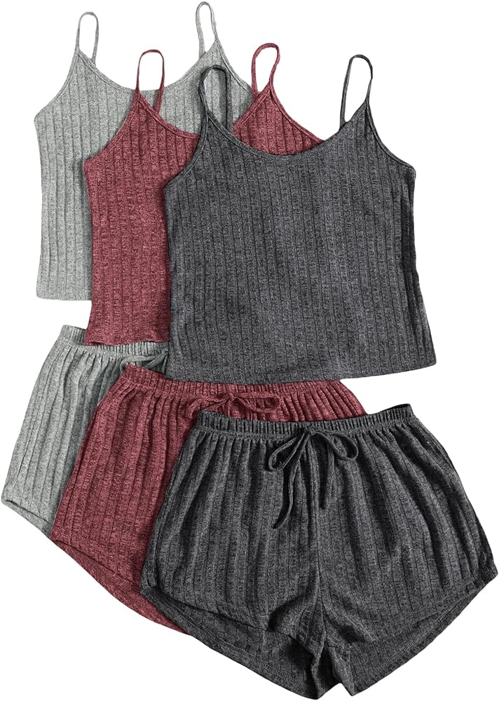 SOLY HUX Womens Pajama Sets Lounge Sets Ribbed Knit Cami Crop Top and Shorts Sleepwear PJ 3 Sets