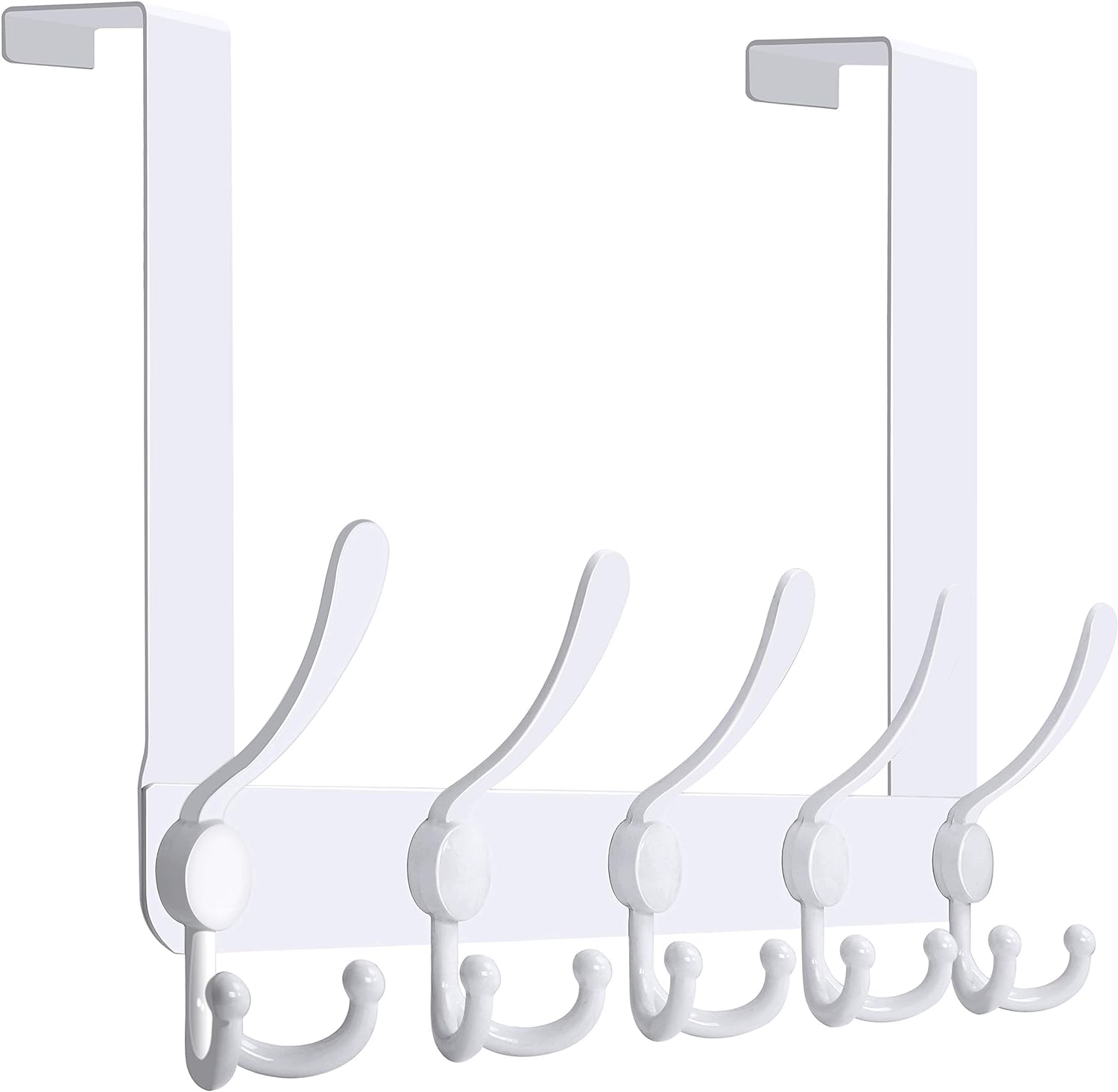 WEBI Over The Door Hook Door Hanger Hook Rack with 5 Tri Hooks for Hanging Coats, Over The Door Towel Rack Towel Hanger Door Coat Hanger Over Door Coat Rack for Bathroom,Behind Back of Door,White