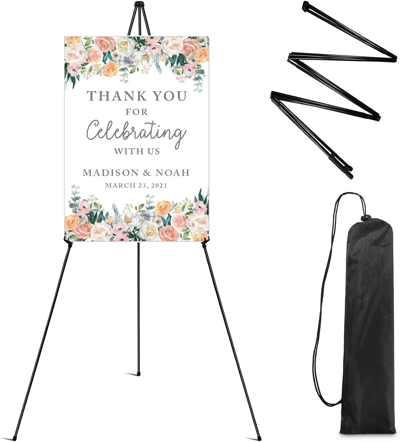 Ground Easel Stand for Display,RRFTOK 63' Instant Foldable Portable for Wedding Banner and Poster, Tabletop Display Metal Tripod with Portable Bag.