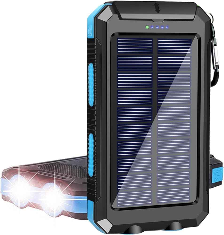   Solar Power Bank, 38800mAh Portable Solar Charger, Waterproof Battery Pack Outdoor External Backup Power Charger Dual USB 5V Outputs/LED Flashlights, Perfect for Camping Travel