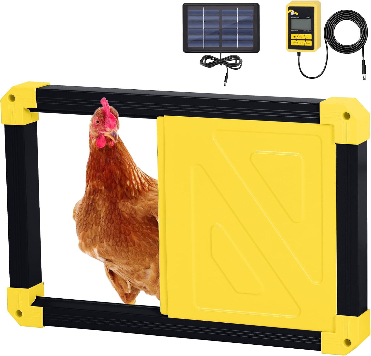 Automatic Chicken Coop Door Solar Powered Chicken Door Opener with Timer Sensor Electric,Safe Anti-Pinch Function Chicken House Door