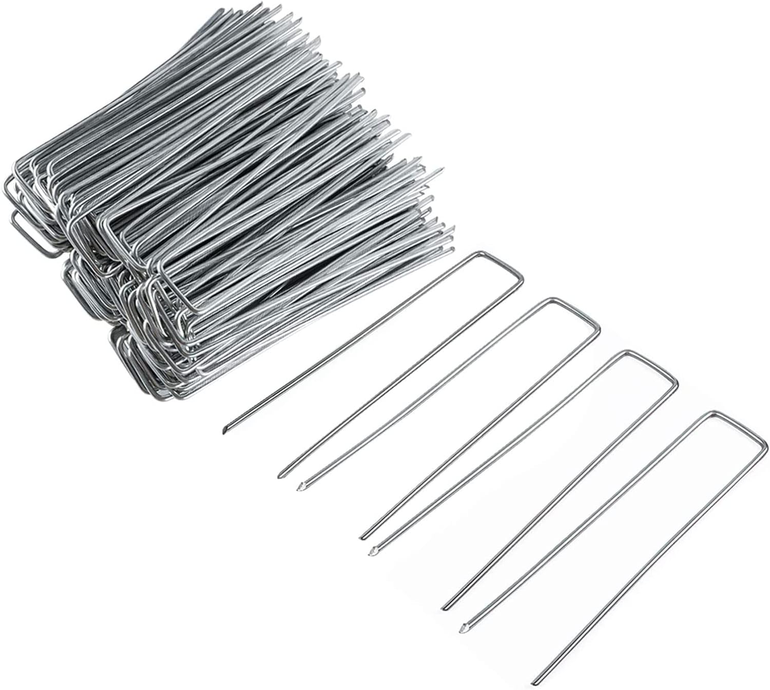 FEED GARDEN 10 Inch 50 Pack Galvanized Landscape Staples 11 Gauge Anti-Rust Garden Stakes Landscaping Fabric SOD Pins Yard Stakes for Weed Barrier Fabric