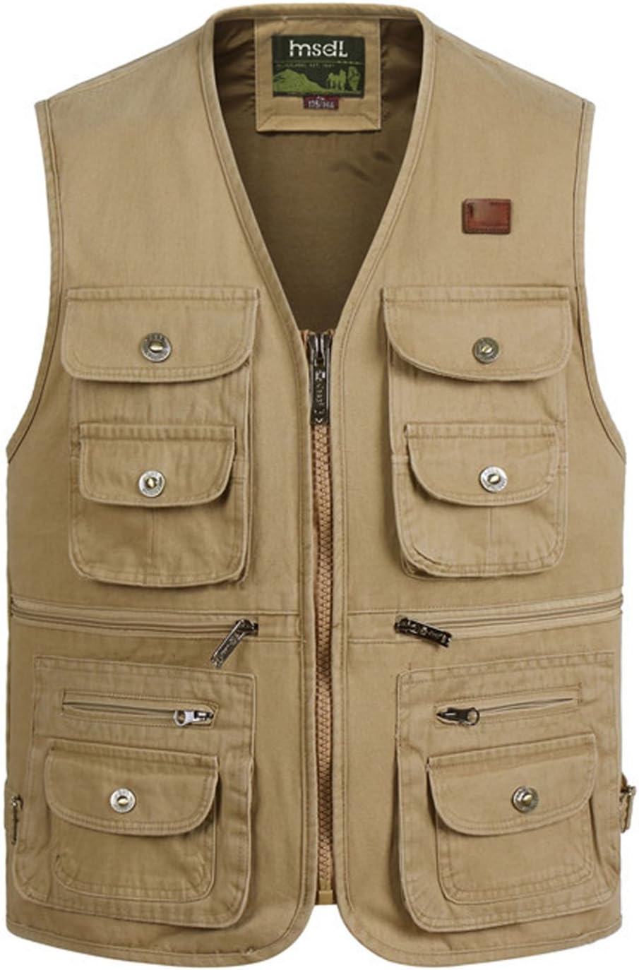 Flygo Men' 100% Cotton Outdoor Multiple Pockets Safari Fishing Journalist Vest Waistcoat (Medium, Khaki)