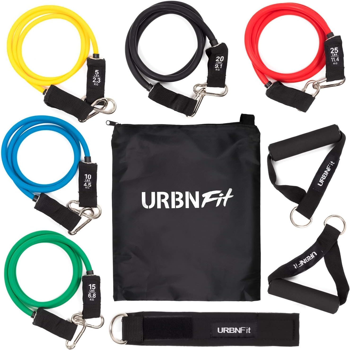 Resistance Bands Set (12 Piece) Includes Door Anchor, Ankle, Wrist Strap, Exercise Guide and Carrying Bag for Strengthening and Training (Pro Series)