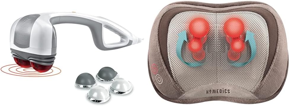 Homedics Back Massager - Heated Automatic Percussion Back, Body and Neck Massager & Back and Neck Massager, Portable Shiatsu All Body Massage Pillow with Heat