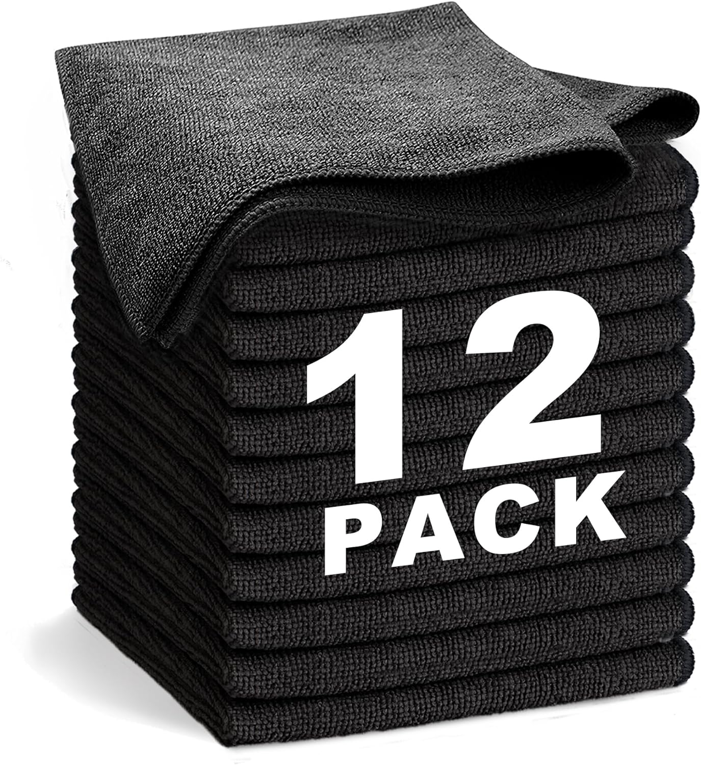 Black Microfiber Cleaning Cloth 13x13, Ultra Soft Absorbent Microfiber Cleaning Rags for Housekeeping Cleaning Supplies, Lint Free Reusable Cleaning Cloths for House Washable, Pack of 12