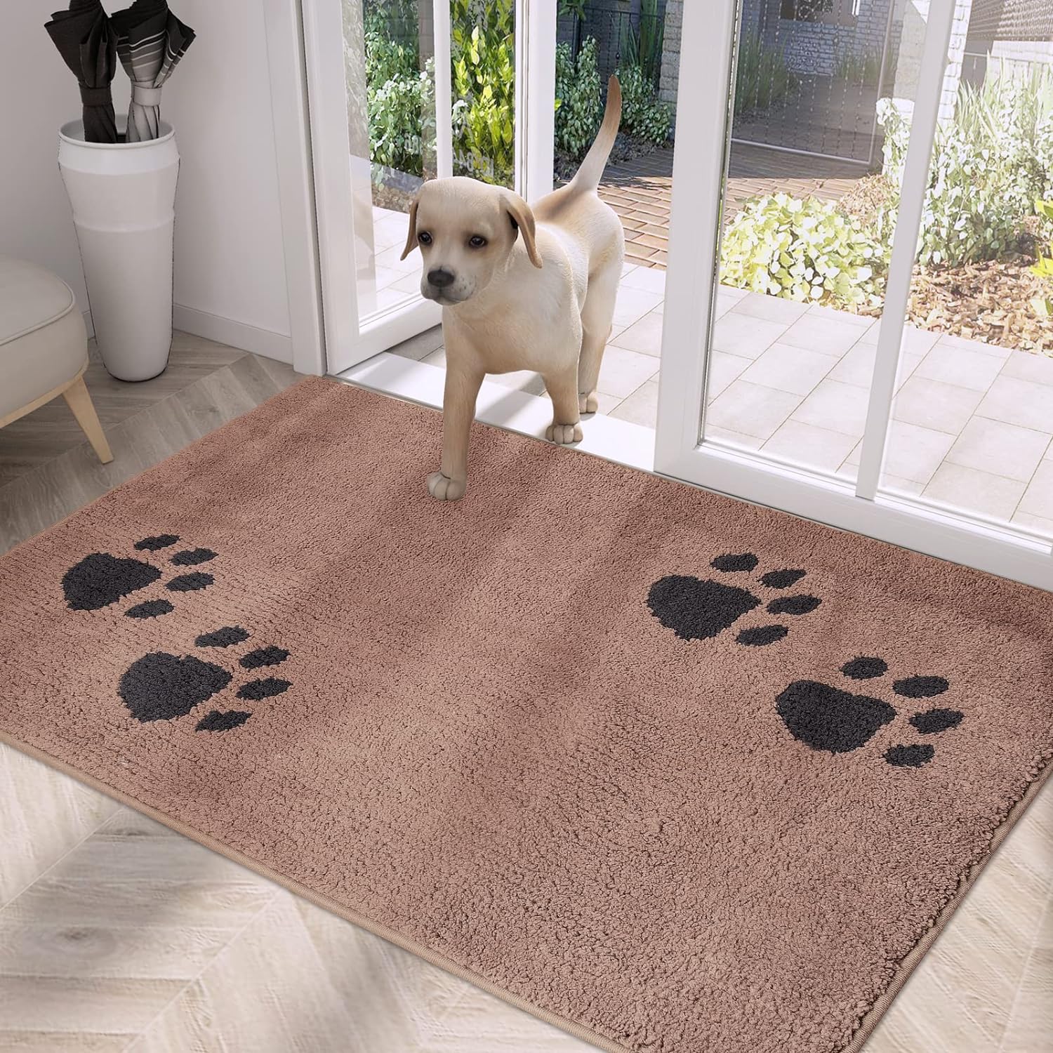 PURRUGS Dirt Trapper Door Mat 32" x 47", Non-Skid/Slip Machine Washable Microfiber Entrance Rug, Shoes Scraper, Dog Door Mat, Super Absorbent Floor Mat for Muddy Wet Shoes and Paws, Light Brown