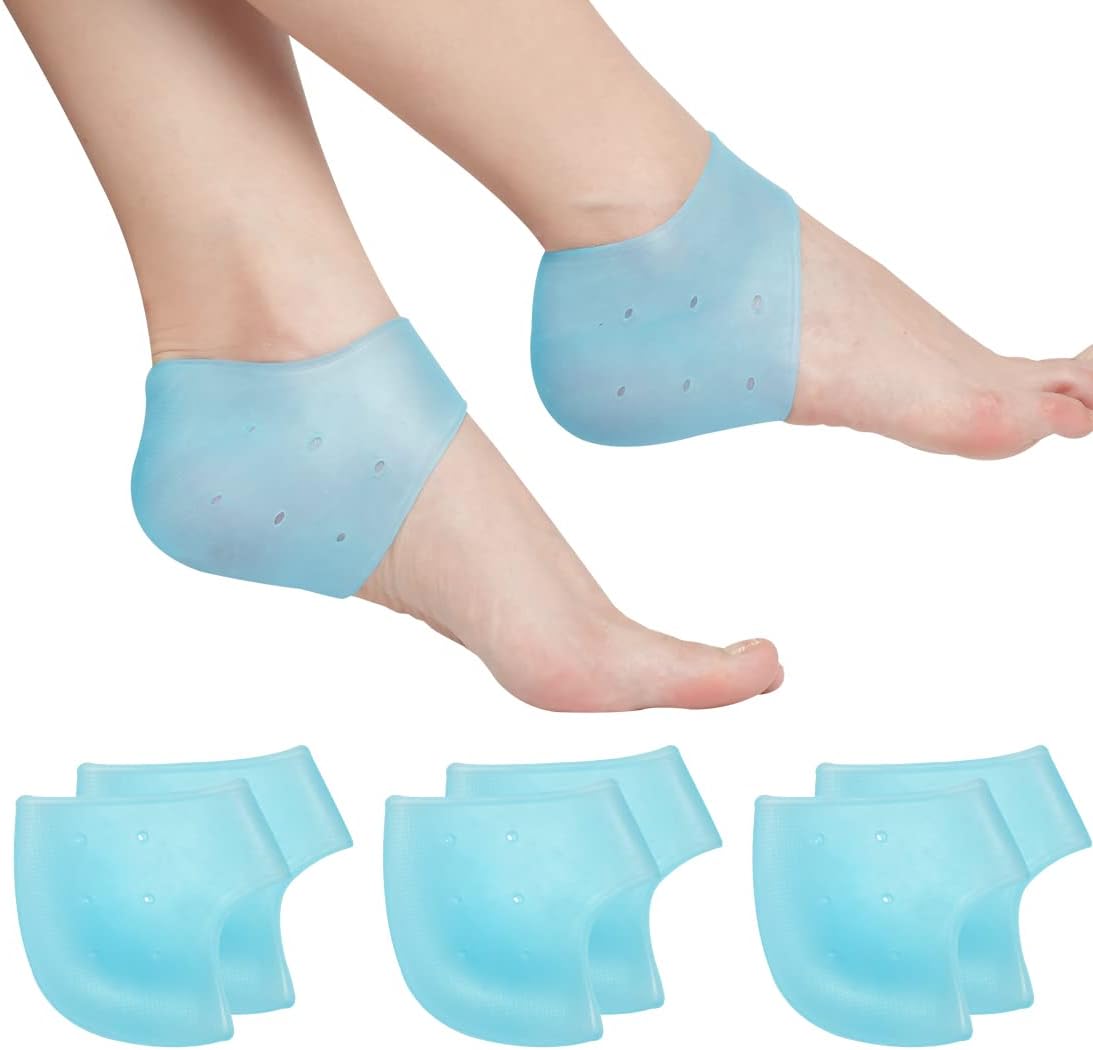 Pnrskter Heel Cups for Heel Pain Relief, 3 Pairs Blue, Soft Gel Plantar Fasciitis Support, Reduces Friction and Shock