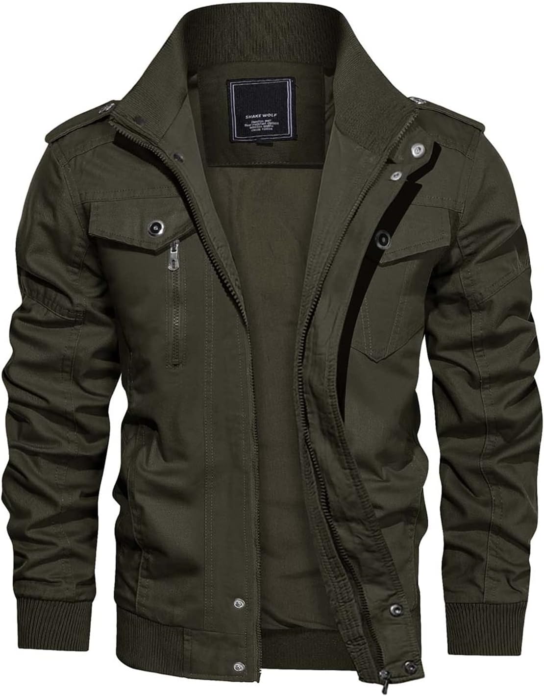 CRYSULLY Men's Spring Fall Casual Windbreaker Jacket Cargo Stand Collar Military Bomber Jackets Coat