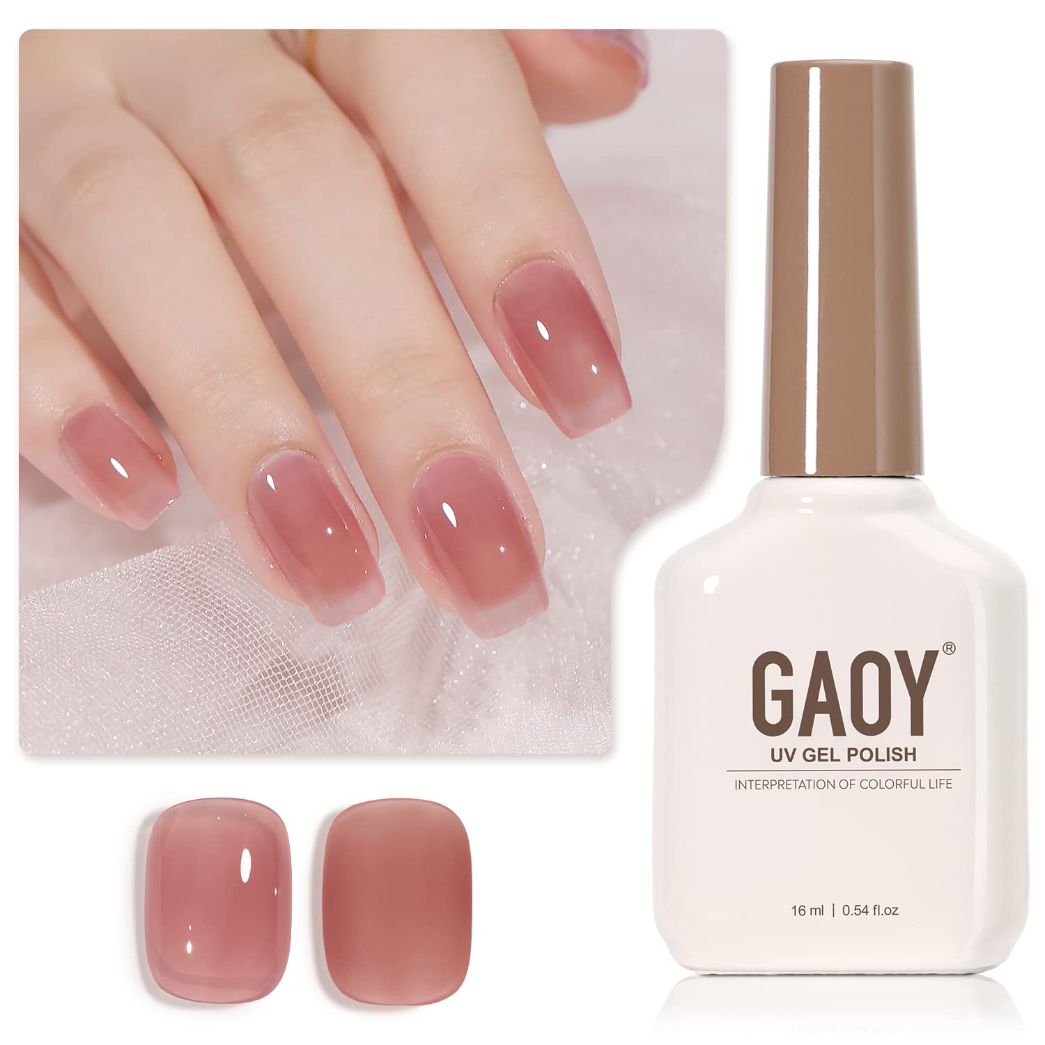 GAOY Jelly Burgundy Gel Nail Polish, 16ml Sheer Pink Maroon Translucent Color 1299 UV Light Cure Gel Polish for Nail Art DIY Manicure and Pedicure at Home