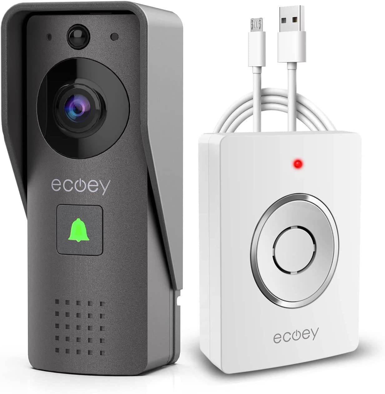 Ecoey Video Doorbell Camera, Smart Wi-Fi Doorbell Camera with Two-way Audio, Video Doorbell with 1080P HD, PIR Motion Detection, Removable TF Card, Wireless Doorbell USB Powered, GW1001, 1PACK