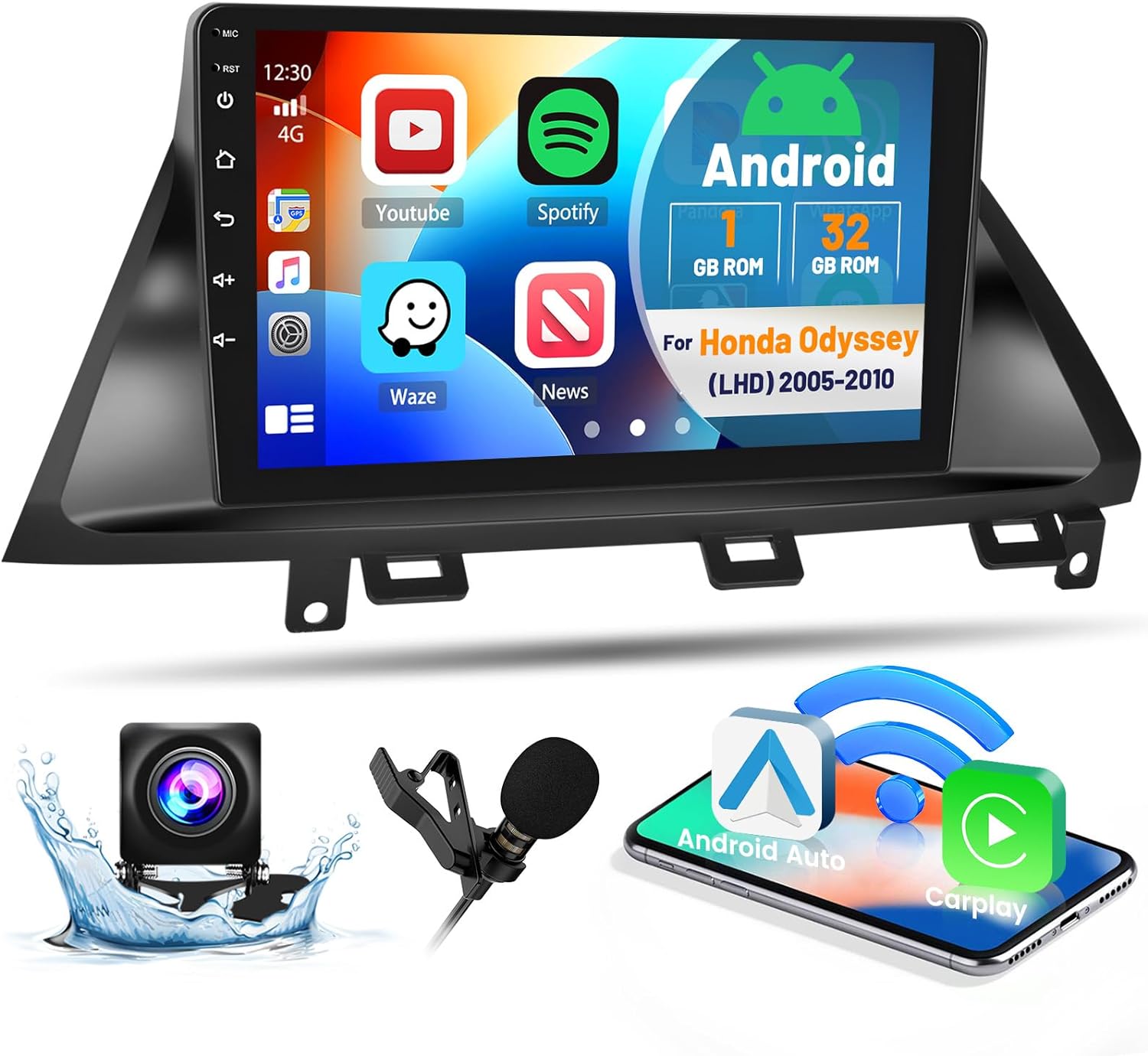 Hikity for Honda Odyssey 2005-2010 Radio Android 13 Car Stereo with Carplay Android Auto, 10.1 Inch Capacitive Touch Screen High Definition Head Unit with GPS IPS Touchscreen Support BT FM HiFi