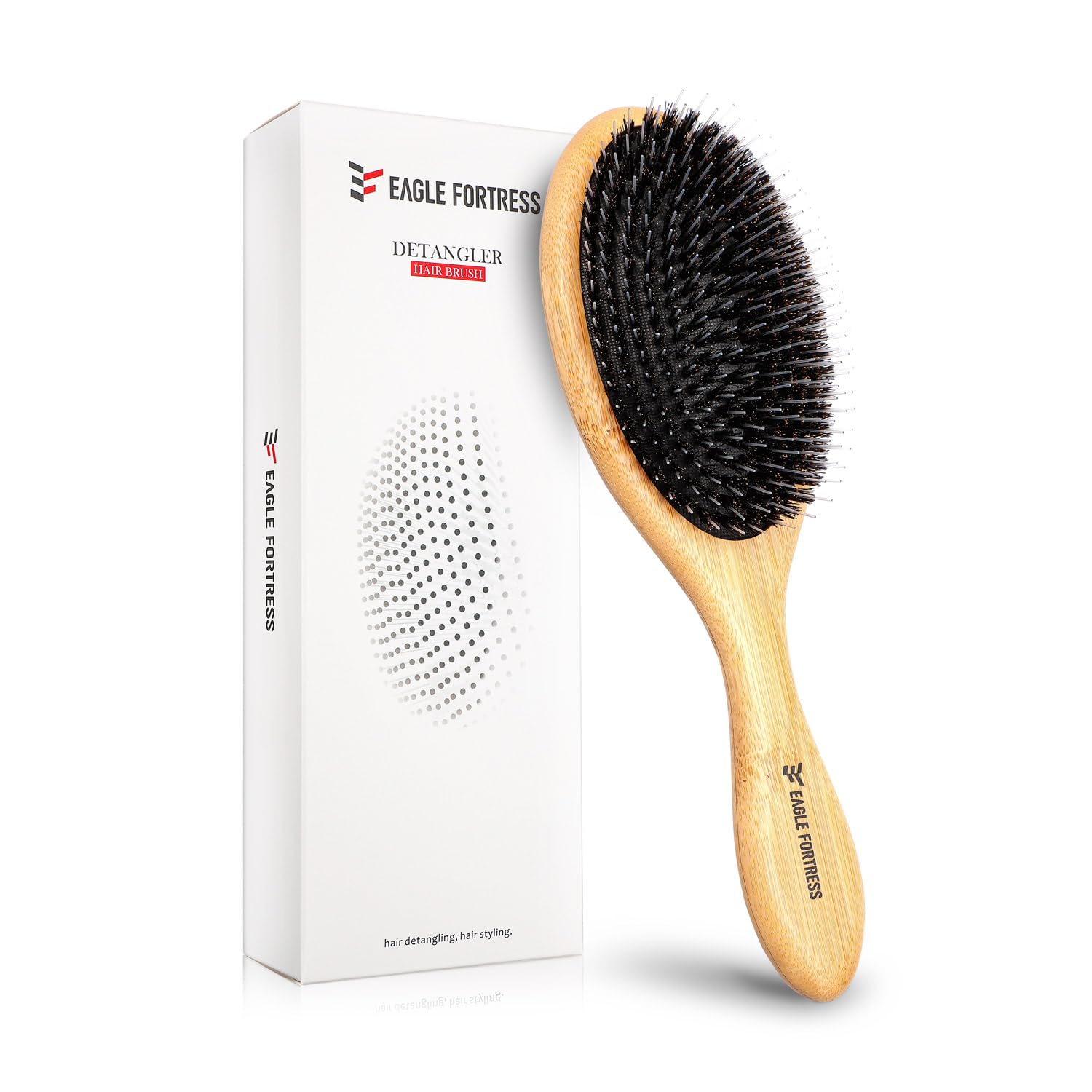 Glidease Wood Boar Bristle Hair Brush with Nylon Refined Smooth Bristle for Women, Men, and Kids - Effortless Detangler Hair Brush Ideal for Thick, Thin, Fine All Hair (Bamboo)