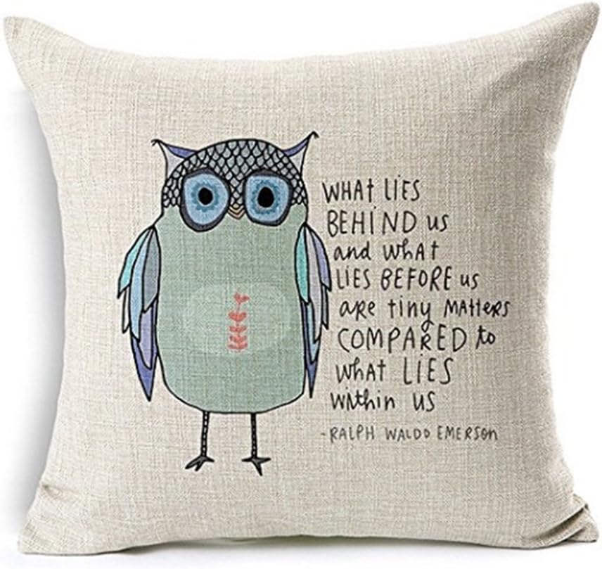 Cartoon Animal Cotton Linen Home Decor Pillowcase Throw Pillow Cushion Cover 18 x 18 Inches (Cute Owl Sayings)