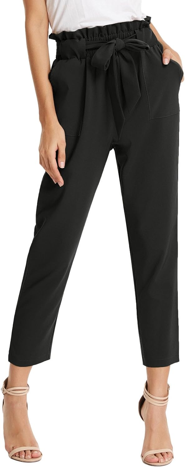 GRACE KARIN Women' Cropped Paper Bag Waist Pants with Pockets