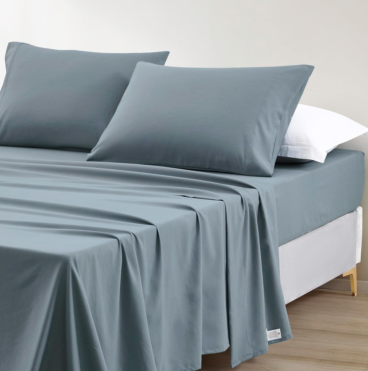 Chezmoi Collection Soft Washed Queen Bed Sheet Set - 4-Piece Brushed Microfiber Wrinkle & Fade Resistant 14-Inches Deep Pocket Sheets & Pillowcases Set - Queen, Dusty Blue