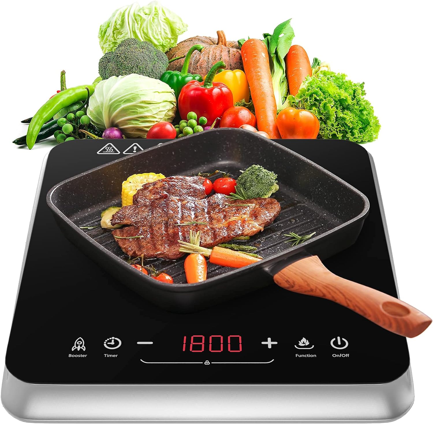 Induction Cooktop Burner Portable with Fast Warm-Up Mode, 1800w Single Induction Cooker Cooktop 10 Temperature 9 Power Settings with Child Safety Lock & Timer