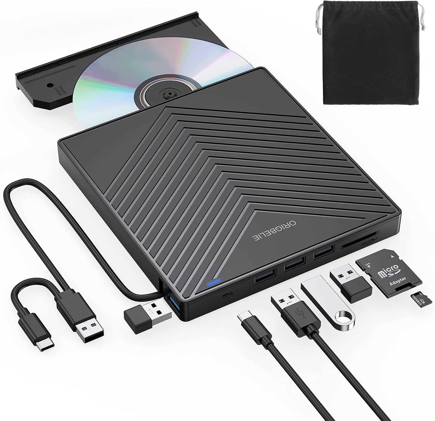 External CD DVD Drive, Ultra Slim CD Burner USB 3.0 with 4 USB Ports and 2 TF/SD Card Slots, Optical Disk Drive for Laptop Mac, PC Windows 11/10/8/7 Linux OS