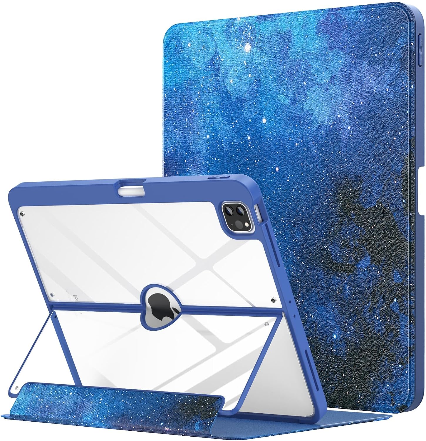 MoKo Case for iPad Pro 12.9 6th/5th/4th/3rd Generation 2022/2021/2020/2018 with Pencil Holder, iPad Pro 12.9 Case with Screen Protector Clear Back, Multi Angle Stand, Auto Wake/Sleep, Blue Starry Sky