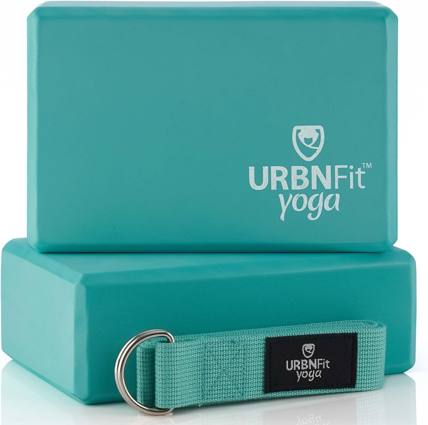 URBNFit Yoga Blocks 2 Pack - Sturdy Foam Yoga Block Set with Strap for Exercise, Pilates Workout, Stretching, Meditation, Stability - High Density Non Slip Brick, Fitness Accessories