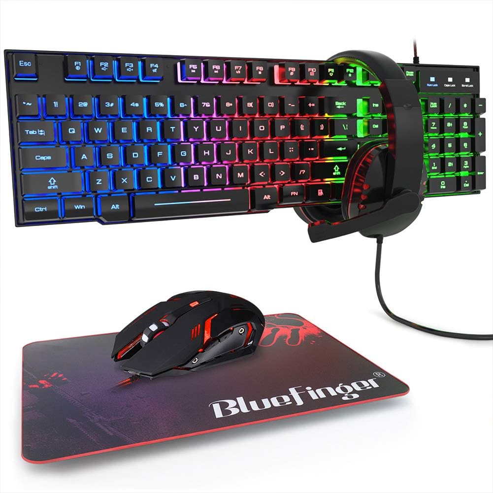 RGB Gaming Keyboard and Backlit Mouse and Headset Combo,USB Wired Backlit Keyboard,LED Gaming Keyboard Mouse Set,Headset with Microphone for Laptop PC Computer Game and Work