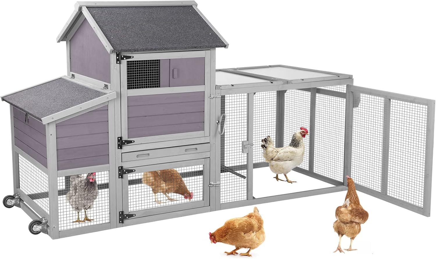 Chicken Coop for 4 Chickecns Hen House with Nesting Box Rabbit Hutch Poultry Cage On Wheel, 78 Large