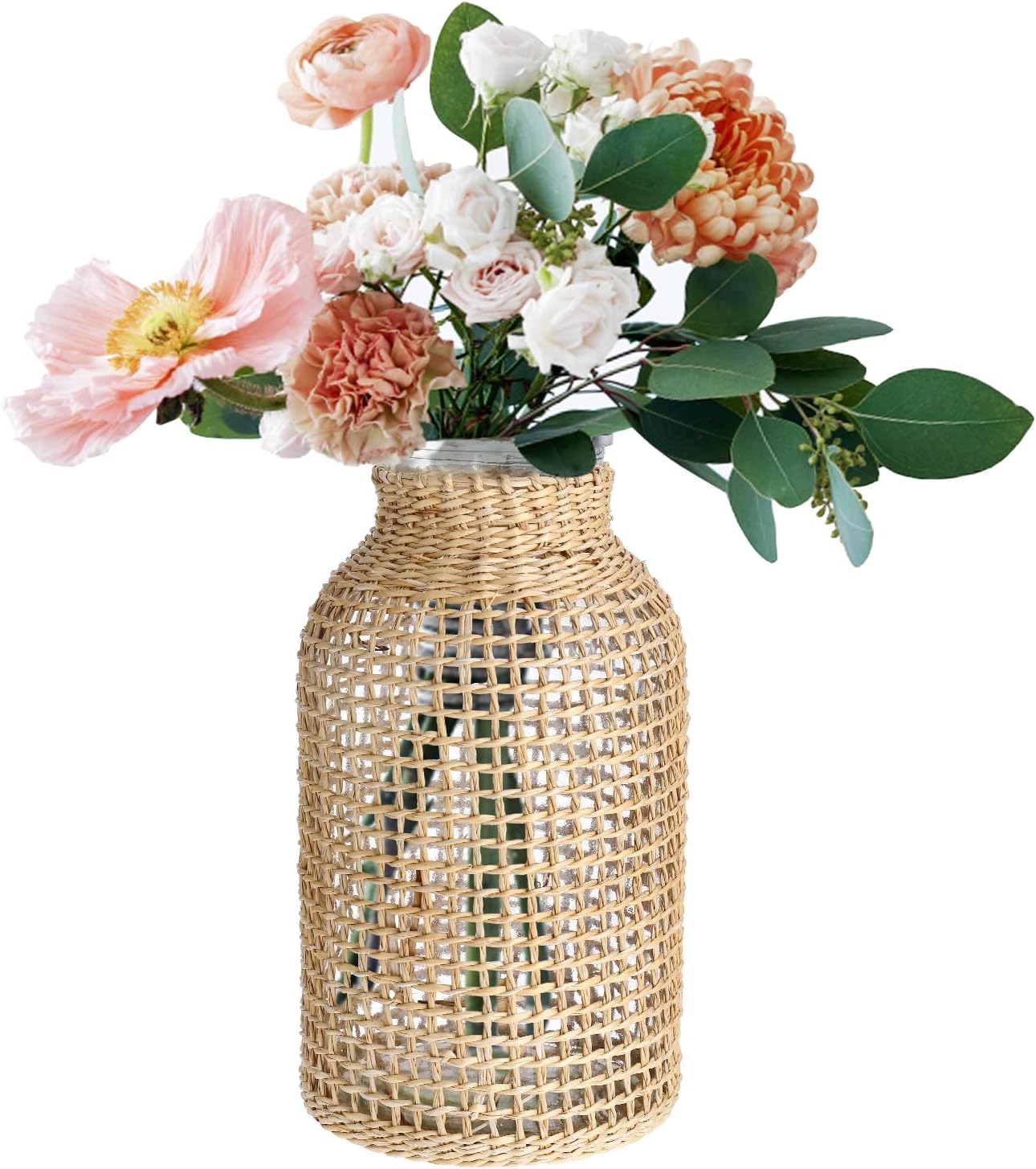 Flower Wicker Vase Glass Decorative: Wicker Vase Japanese Style Flower Vase Seagrass Woven Vase Table Centerpiece Decor