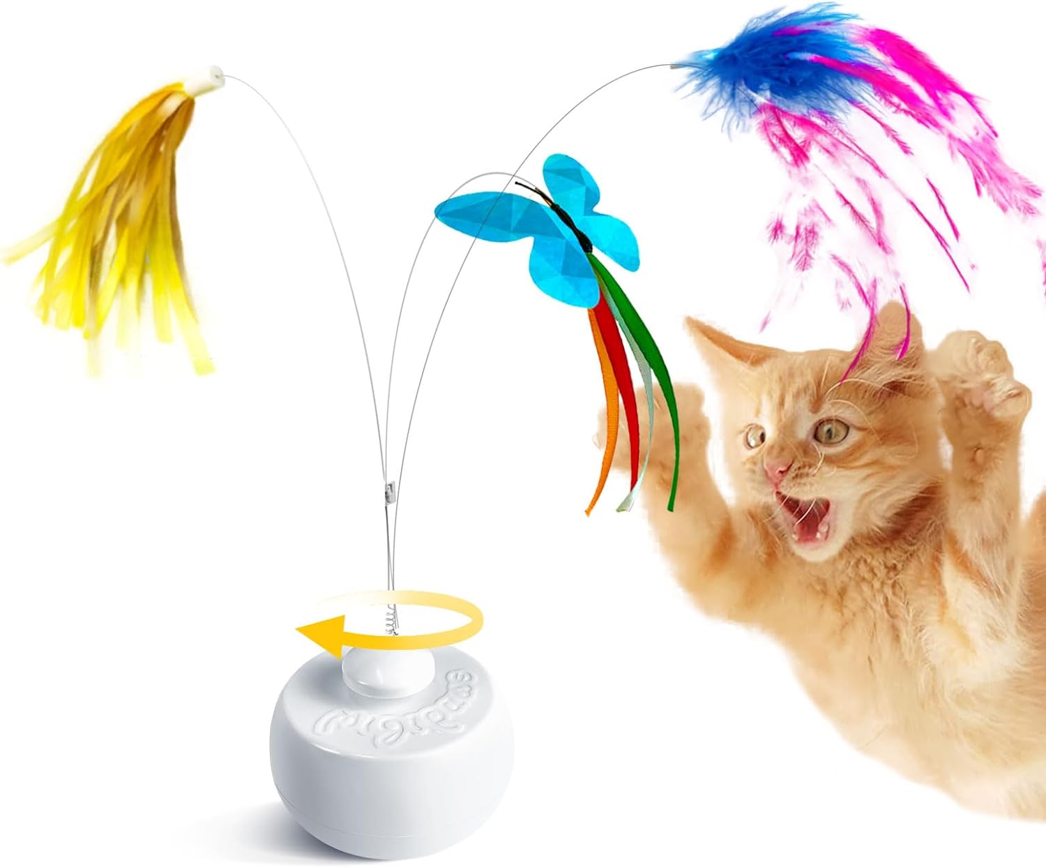 Migipaws Cat Toys Interactive Butterfly Feather Mice Spin with Smart Rolling Ball for Indoor Kittens Self Play Automatic Sensing Kitty Teaser Wand 3 Refills