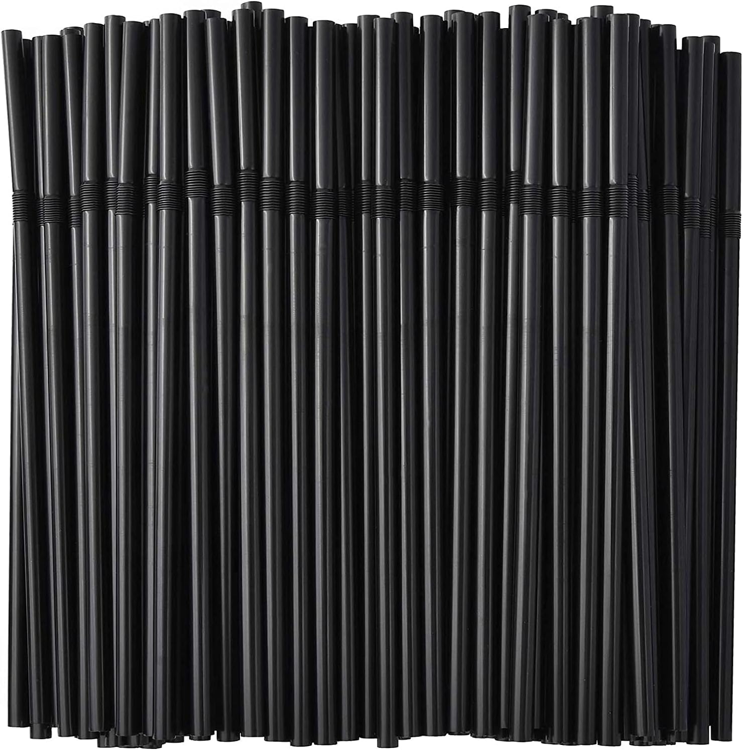 ALINK 500-Pack Black Flexible Drinking Straws, Plastic Disposable Bendy Straws - 7.75 x 0.23