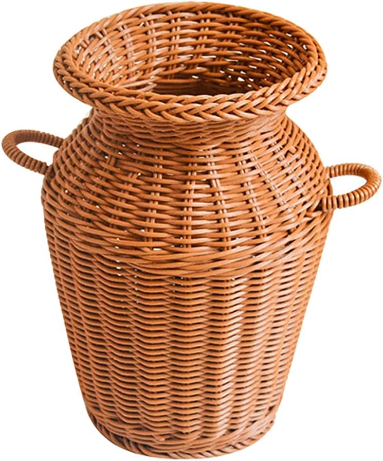 Rattan Long Dried Floral vase Flower Basket Rustic Woven Flower Arrangement Holder Farmhouse Dry Flower Vase Pot Decorative Desk Table Modern Flower Rattan Flower Holder Pot Artificial Flowers vase