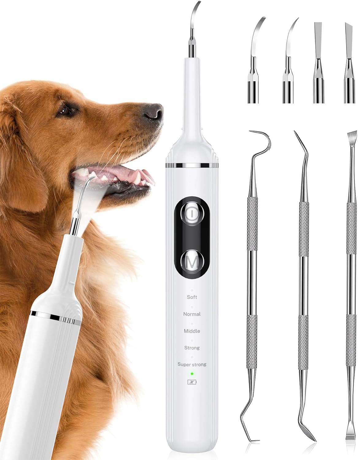 Nature Nerds Plaque Remover for Teeth, Pet Tooth Brushing Kit, Dental Tools to Remove Plaque and Tartar, Safe for Dog and Cat, with LED Light, White