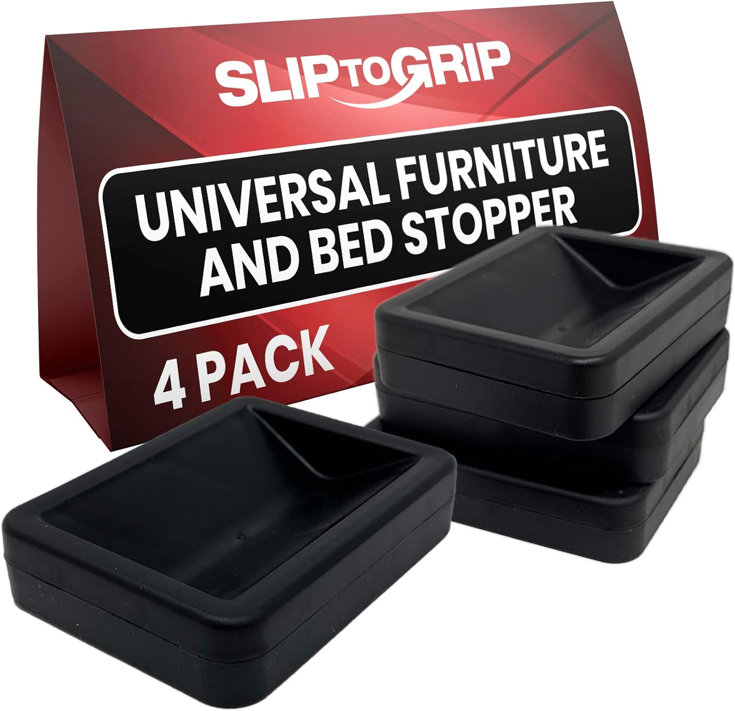 SlipToGrip Bed and Furniture Stopper - Bed Frame Wheel Stoppers - Bed Wheel Stopper - Caster Wheel Bed Stoppers - Furniture Wheel Stoppers Fit All Wheels of Furniture, Sofa, Bed, Chairs (4, Black)