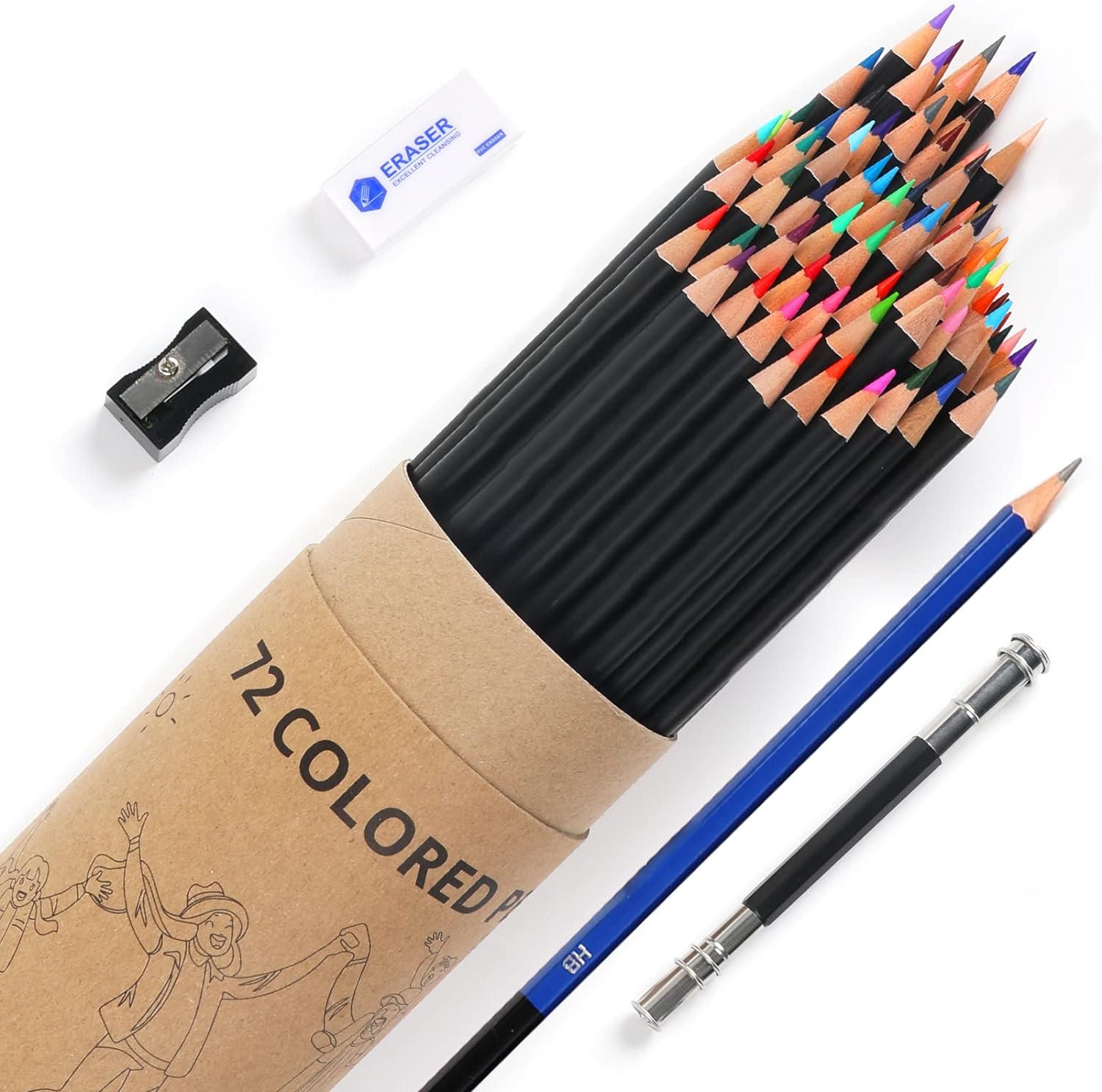 HTVRONT Colored Pencils - 72PCS Colored Pencils for Adult Coloring, No Break Coloring Pencils, Vibrant Color, Easy to Sharpen Color Pencils, Includes Sketch Pencil, Sharpener, Eraser, Extender