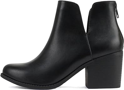 Soda INBOUND ~ Women Almond Toe V-Cut Sides Medium Stack Heel Ankle Boot Bootie with Back Zipper