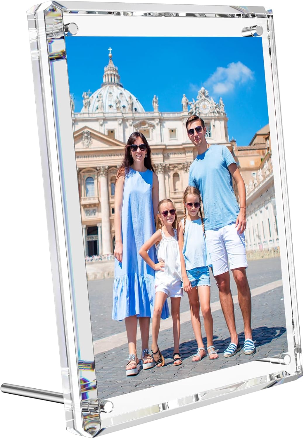 NIUBEE Picture Frames 4x6 Acrylic: Clear Photo Frame for Living Room - Diamond Edge Design - Portrait and Landscape Magnetic Family Thick Desktop Frame