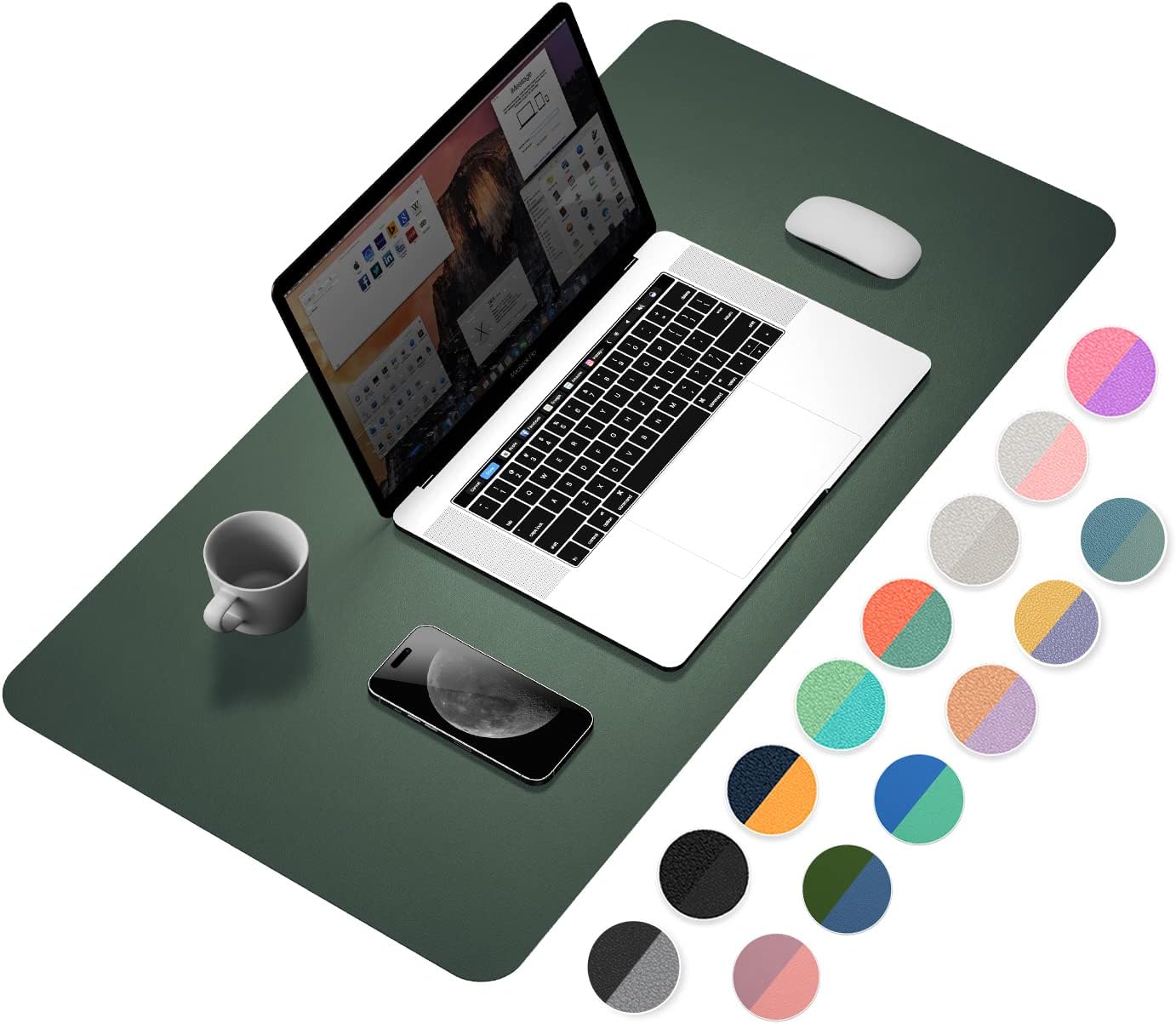 YSAGi Desk Pad, Desk Mat, Dual-Sided Desk Pad, 31.5" x 15.7" Laptop Leather Desk Pad Protector, Desk Blotter for Keyboard and Mouse, Waterproof Desk Writing Pad for Office(Dark Green+Dark Blue)