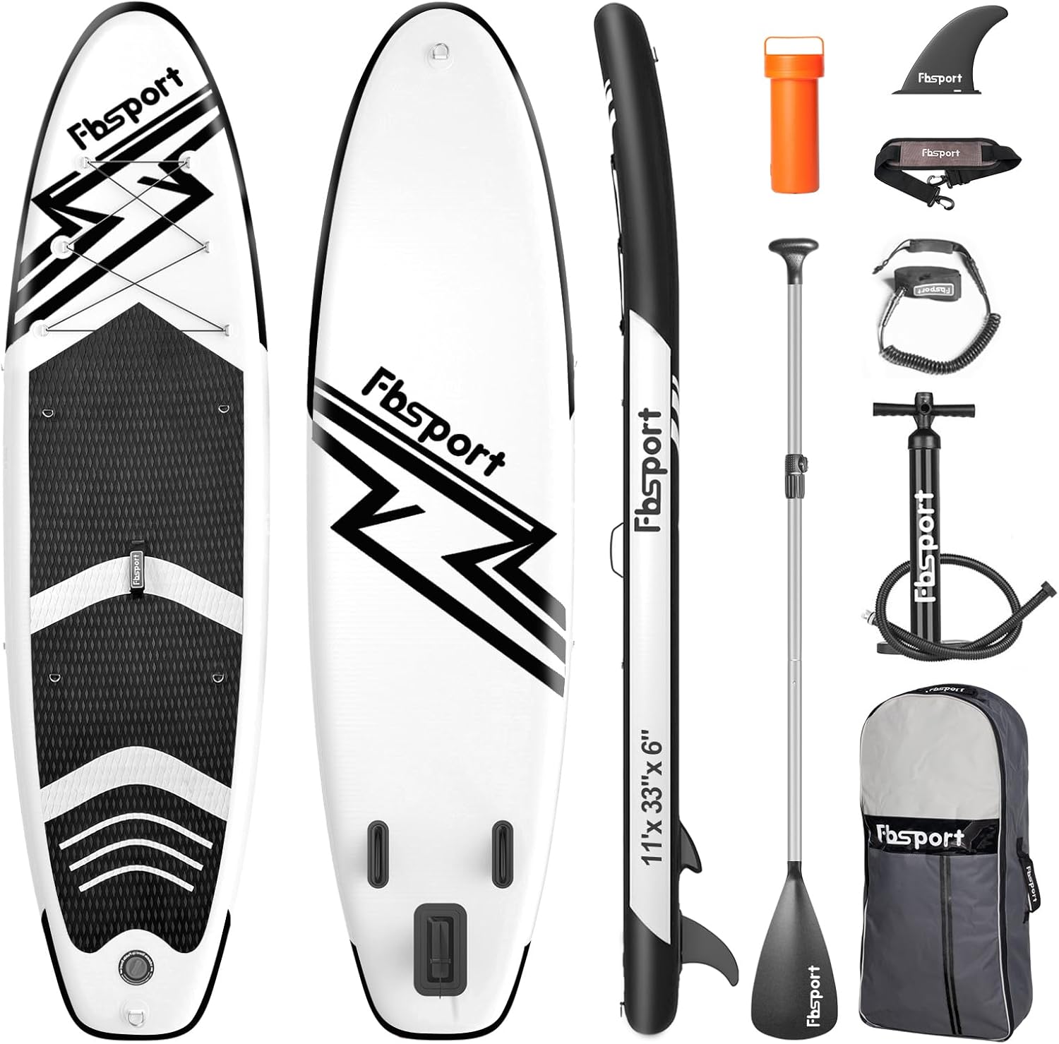 FBSPORT 11' Premium Stand Up Paddle Board, Yoga Board with Durable SUP Accessories & Carry Bag | Wide Stance, Surf Control, Non-Slip Deck, Leash, Paddle and Pump for Youth & Adult