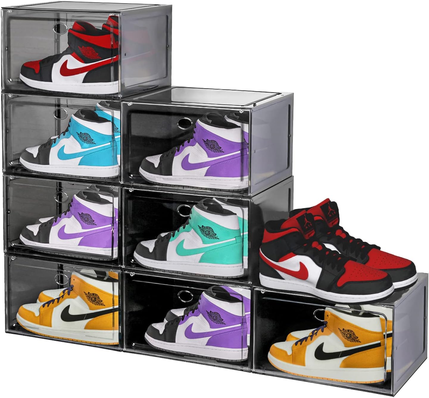 Large Shoe Boxes Clear Plastic Stackable,8 Pack Drop Side Shoe Storage Box with Magnetic Door,Shoe Containers Sneakers Storage Organizer Fit up to US Size 13 (13.4x 10.6x 8.3)